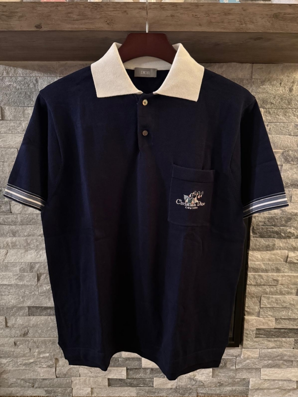 Dior Christian Dior Couture Navy Polo White Collar Logo Shirt Size Medium